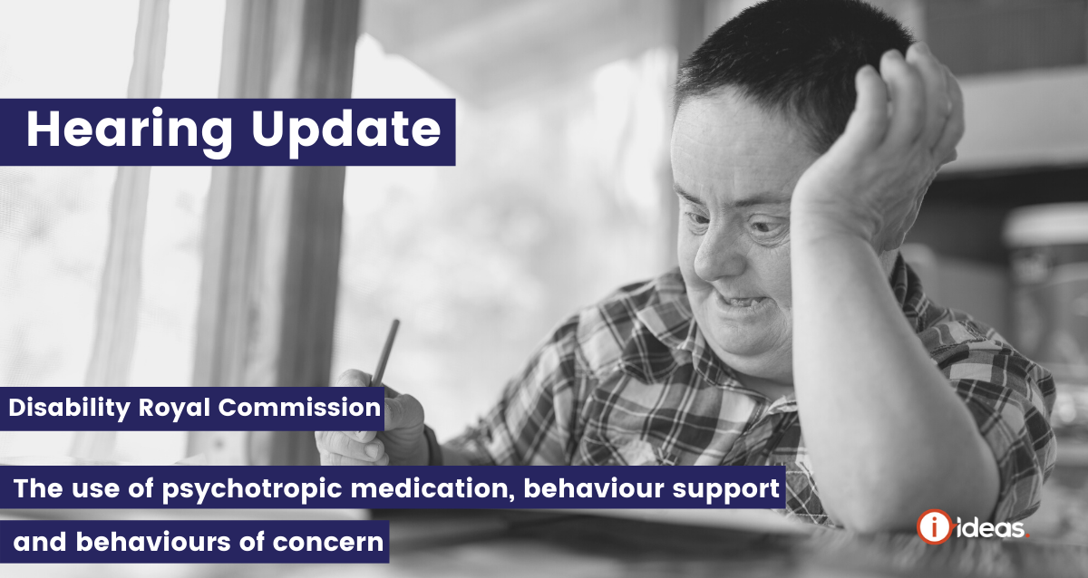 Disability Royal Commission Hearing Upgrade -   The use of psychotropic medication, behaviour support   and behaviours of concern - man with Down Syndrome looking reflective in black and white