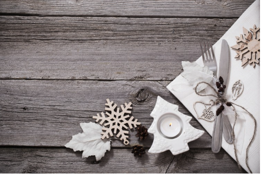 Wooden table with Christmas decorations