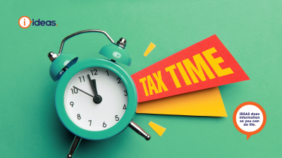 Image of an alarm clock. text reads: tax time.