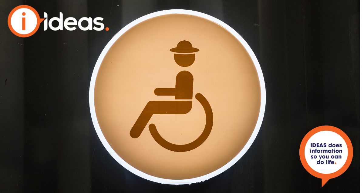 Wheelchair accessible toilet sign on black background