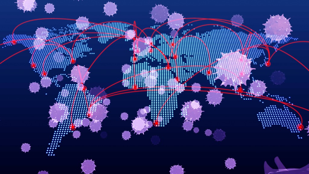virus spreading across world map