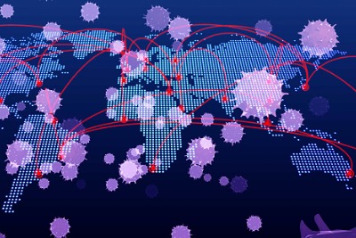 virus spreading across world map