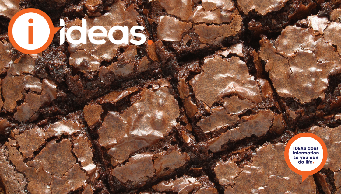 Brown, chewy, fudge-like brownie, cut into squares in the pan.