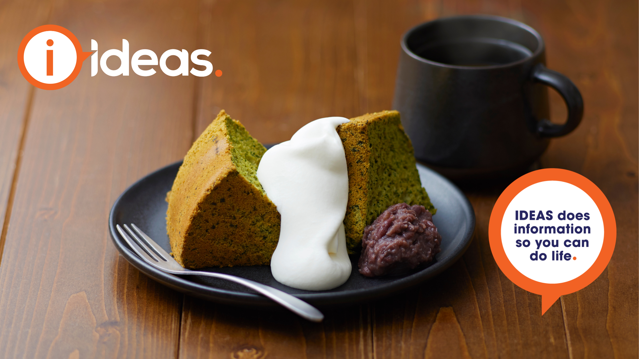 Slices of green tea cake served with cream and red bean paste