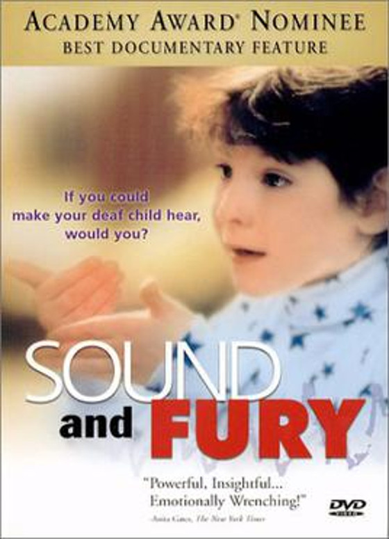 Sound and Fury Movie Cover. A child faces the left and is talking with her hands.