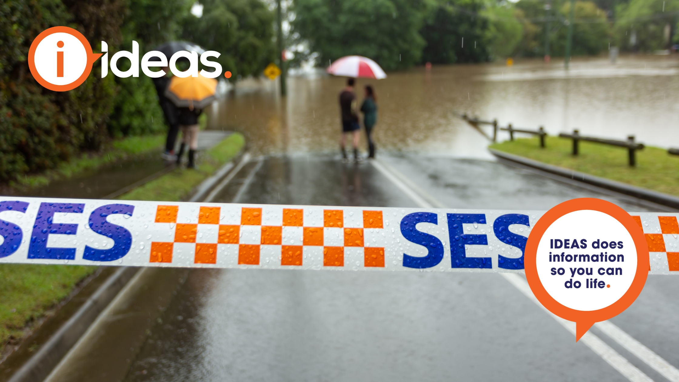 Floodwater on road with State Emergency tape