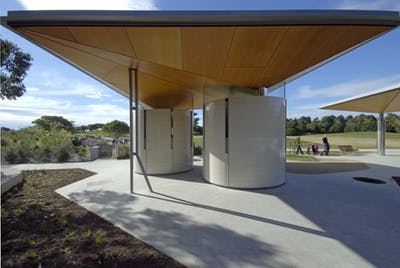 Image of cylindrical public toilet block