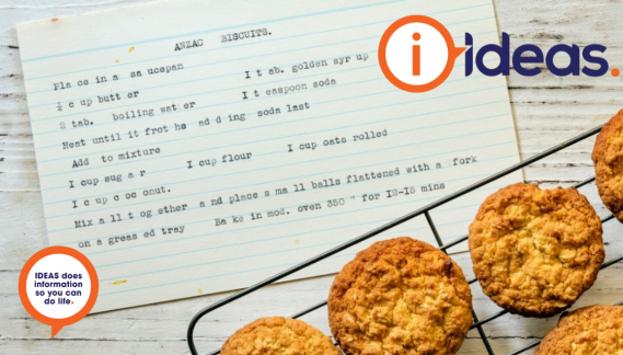 Anzac biscuits with vintage typewritten recipe