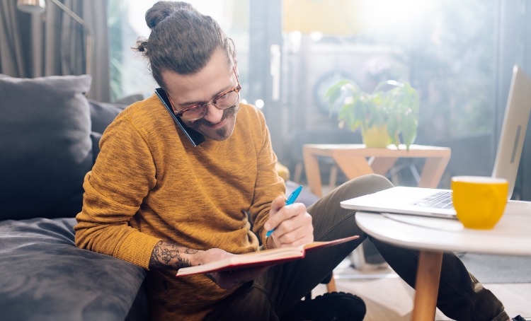 young male working from home