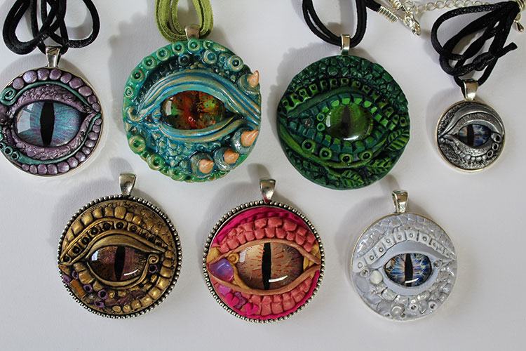Polymer Clay Dragon eye pendants