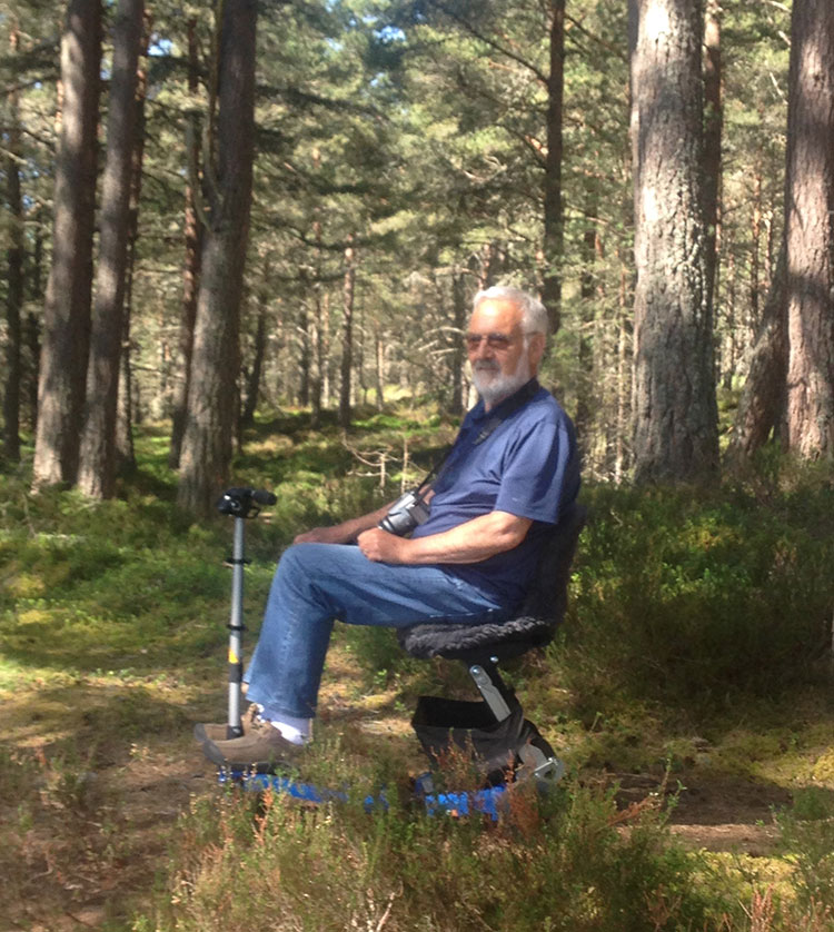 Frank exploring a pine forest at Nethy Bridge in the Strathspey area of the Scottish Highlands. Abernethy Forest is famous for its ospreys that visit every summer to breed, and the largest remaining remnant of the ancient Caledonian pine forest in Scotland.