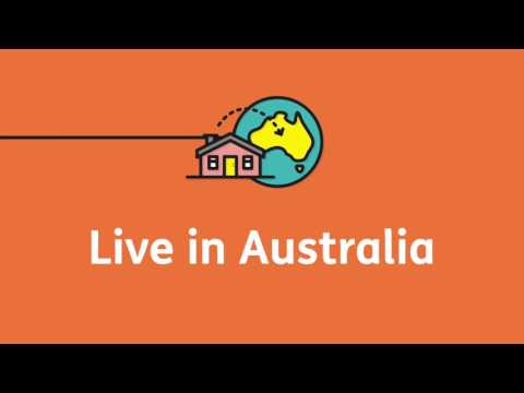 Live in Australia written across an orange background with a picture of a house and Australia in a globe