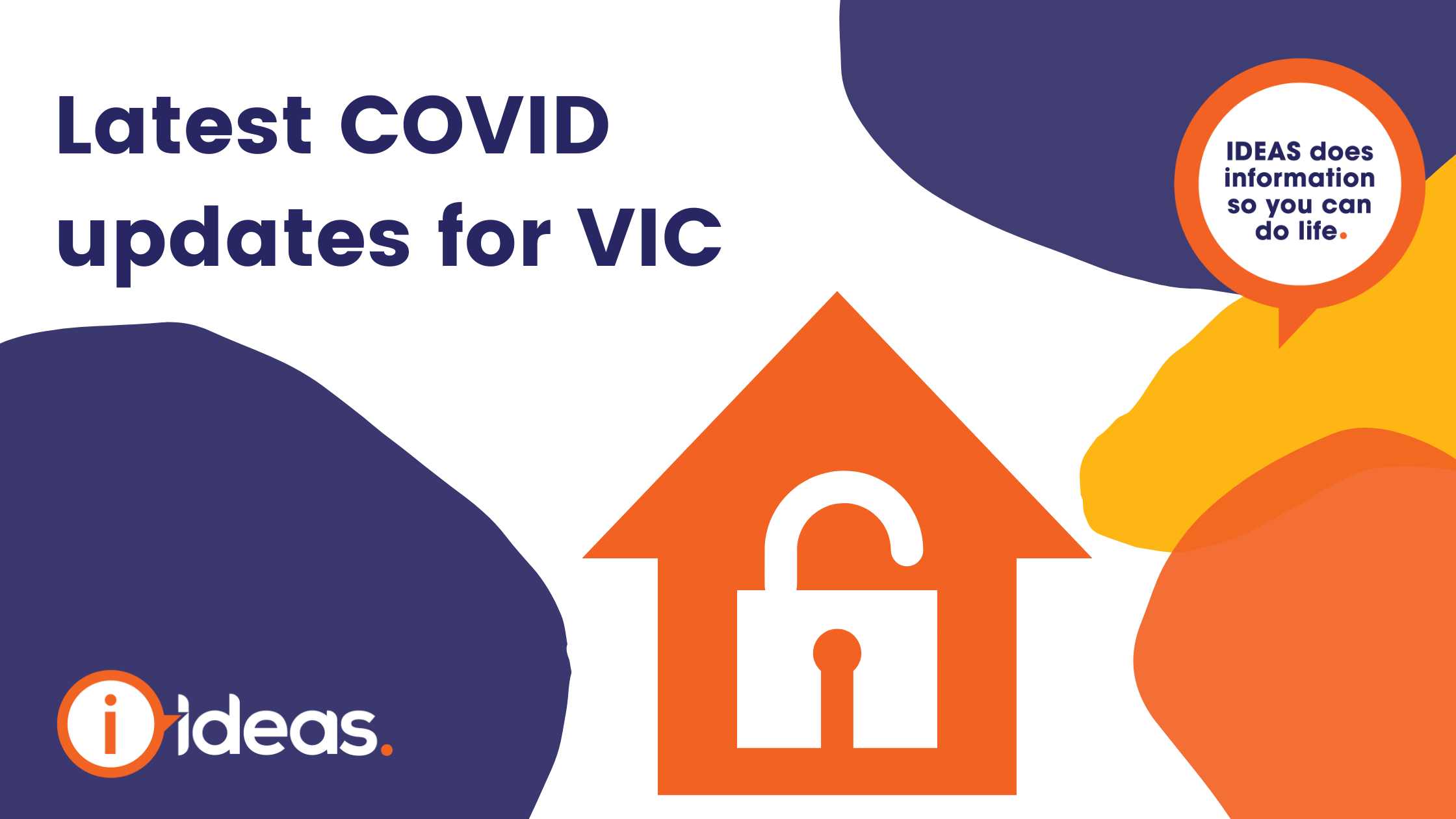 Latest COVID updates for VIC. House with unlocked padlock symbol. i ideas. IDEAS does information so you can do life. 