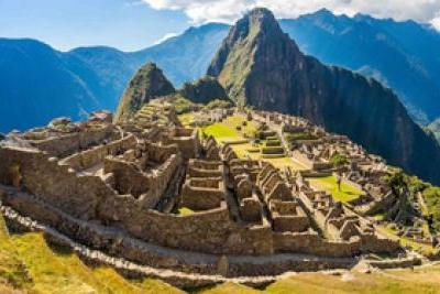 Mountaintop with terraced ancient city ruins