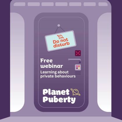 An image of a door with the wording Free webinar, Learning about private behaviours, Planet Puberty.