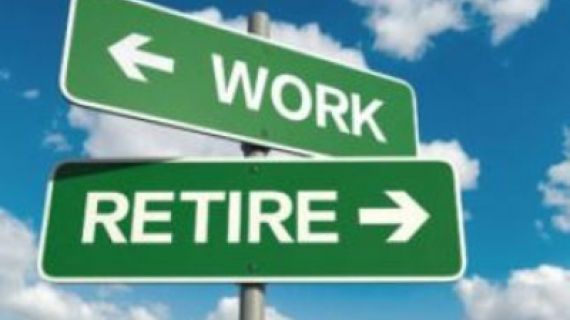 Signs in one direction point to retire the other direction point to work