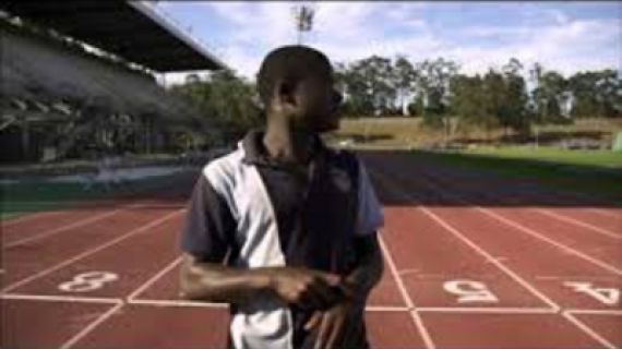 Young man on a running track