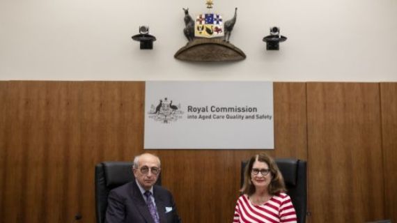 Hon Gaetano Pagone QC  and Lynelle Briggs AO at the Bench of the Royal Commission into Aged Care Quality and Safety