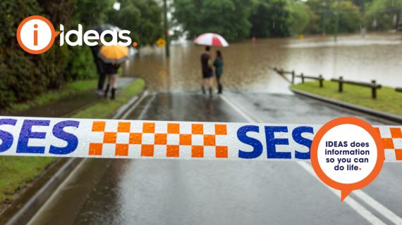 Floodwater on road with State Emergency Services tape