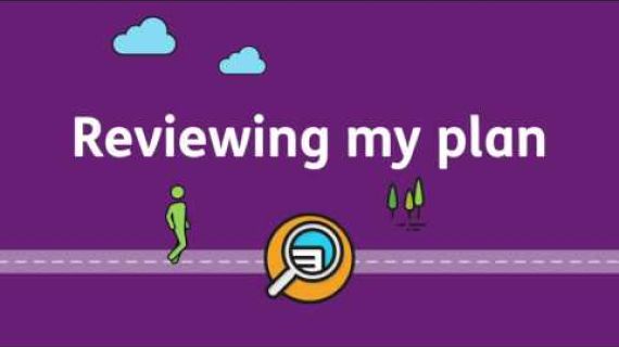 The words reviewing my plan written across a purple screen