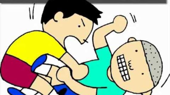 Cartoon image of 2 boys fighting