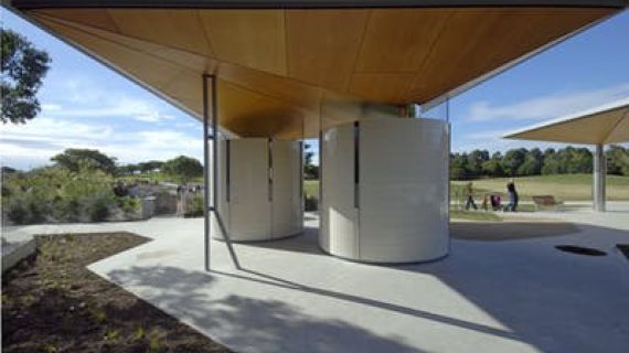 Image of cylindrical public toilet block