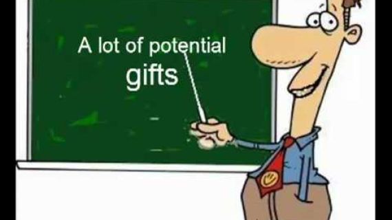 Cartoon man standing pointing at a chalkboard