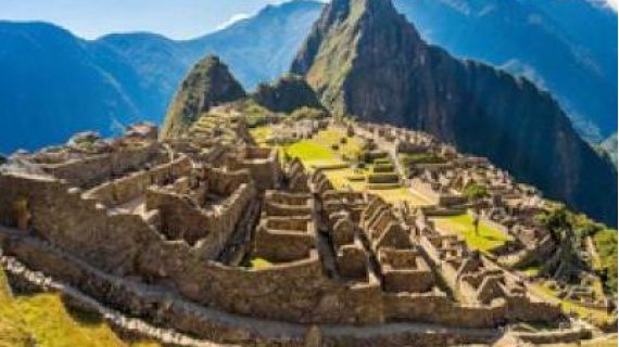 Mountaintop with terraced ancient city ruins