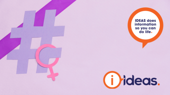 Hashtag and universal symbol for women in shades of pink and purple