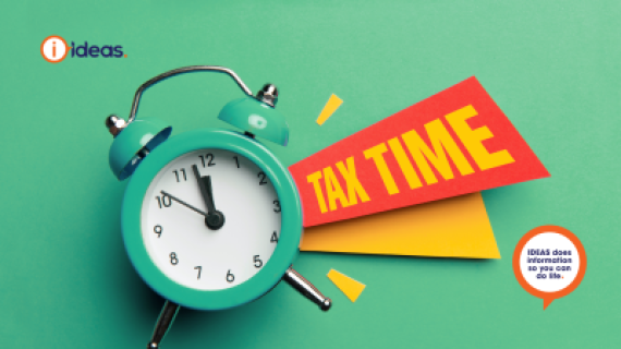 Image of an alarm clock. text reads: tax time.