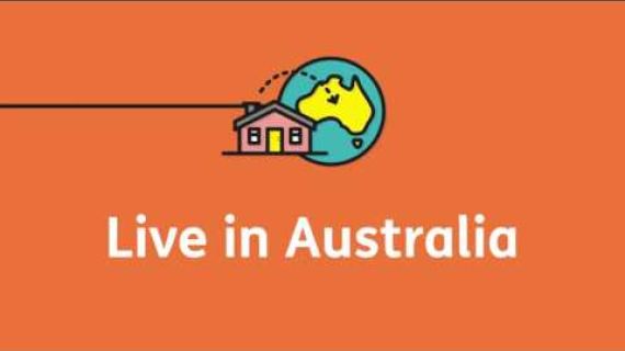 Live in Australia written across an orange background with a picture of a house and Australia in a globe