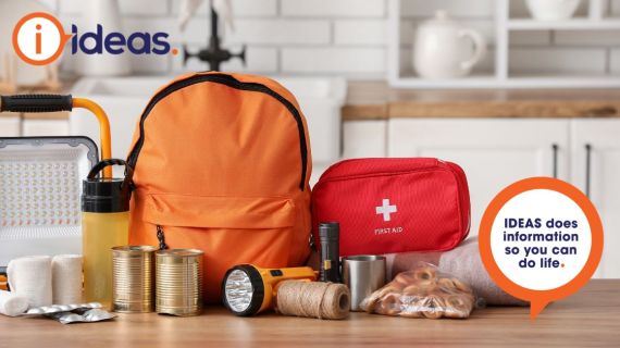 Image of First Aid Kit, Water Bottles, Batteries, radio and torch