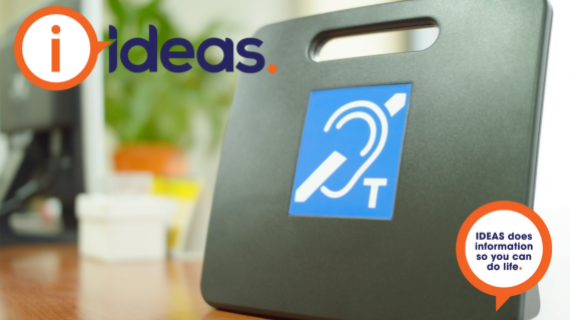 Blue and white hearing loop logo.