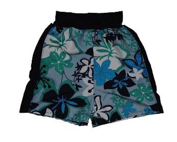 Little Toggs Swim Shorts for People with Disability with a green and blue floral display