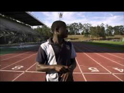 Young man on a running track